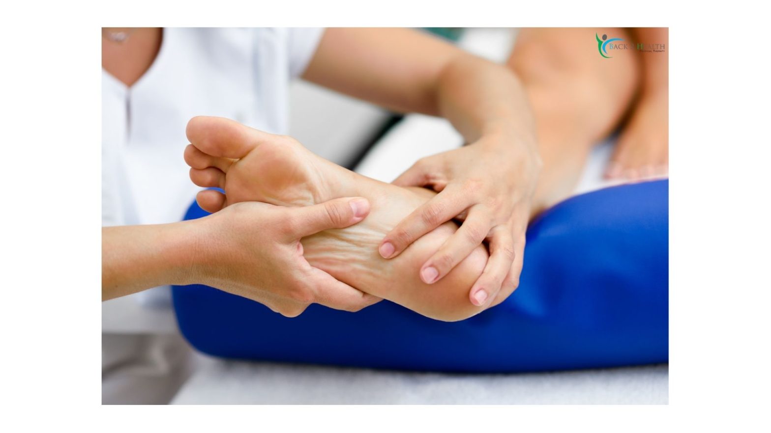 A physical therapist at Back 2 Health performing manual therapy and gentle neck mobilization on a female patient to relieve chronic migraines and tension headaches.